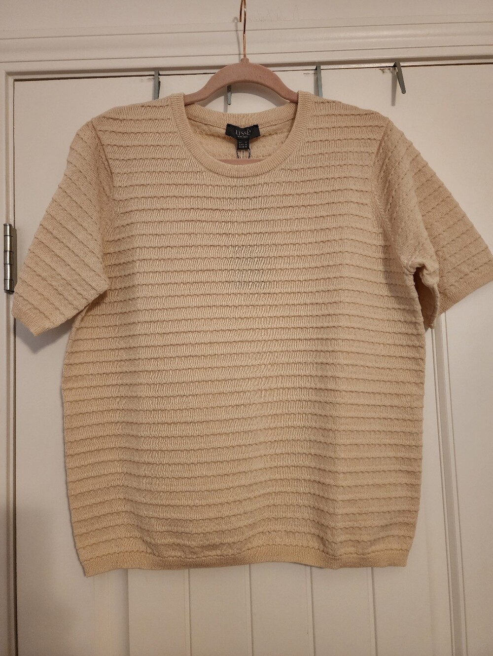 Lysse NWT Women's XL Cream Textured Crewneck Short Sleeve Top Minimalist
